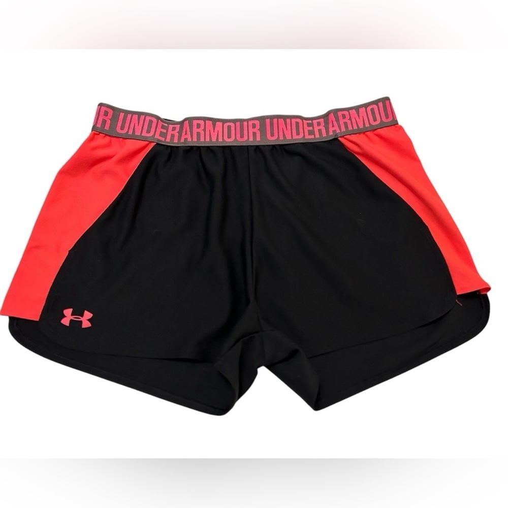Under Armour Women's Heat Gear Shorts Loose Fit Size Large Pink & Black Pockets
